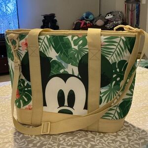 Disney Mickey Mouse Tropical Canvas Cooler Tote Bag - Green & Cream